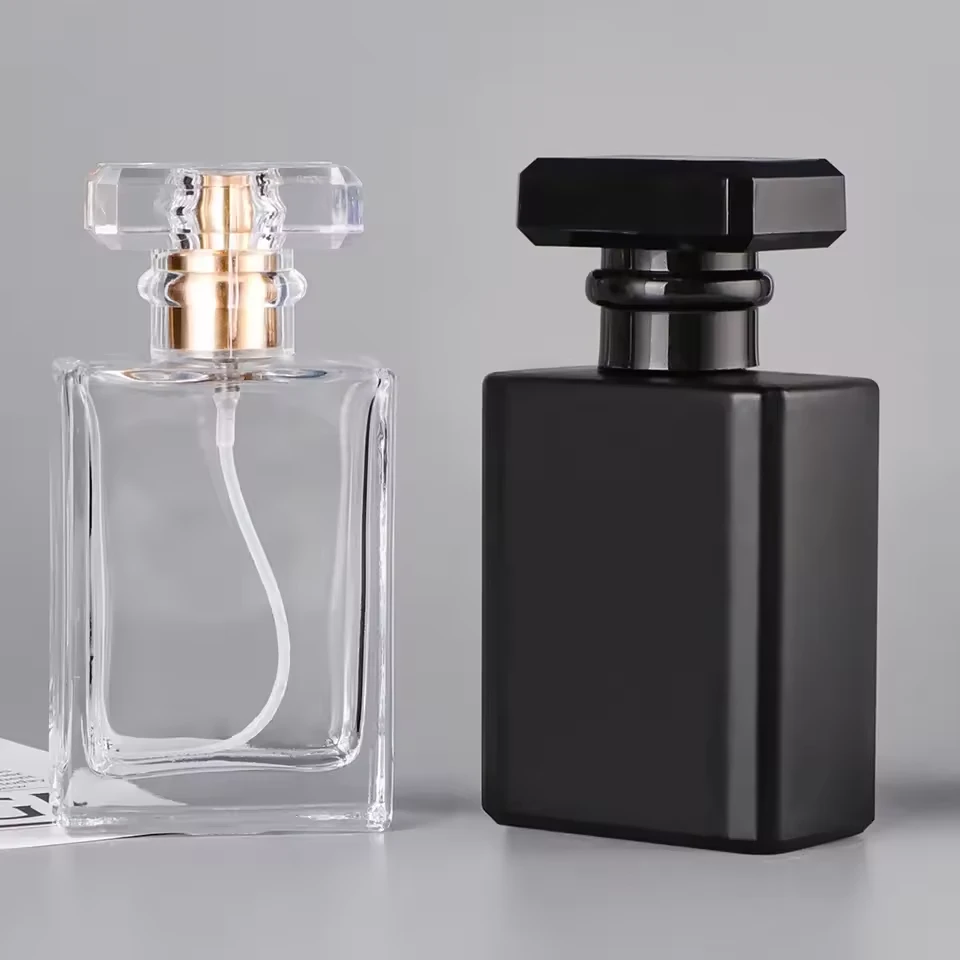 Black Luxury Perfume Bottle 50ml Empty Square Cosmetic Packaging Custom 30ml Refillable Vintage Spray Oil Bottles